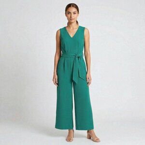Calvin Klein Green Wide Leg Jumpsuit Women's 4 Built-in Front Tie Sash